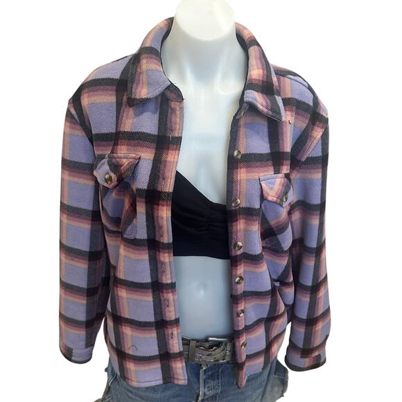 Scooby Doo Plaid Fleece Shirt MEDIUM Oversized Mystery Machine Unique Shacket - Picture 4 of 6